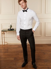 White Slim Fit Double Cuff Dress Shirt and Bow Tie Set - Image 2 of 6