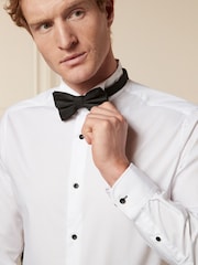 White Slim Fit Double Cuff Dress Shirt and Bow Tie Set - Image 5 of 6
