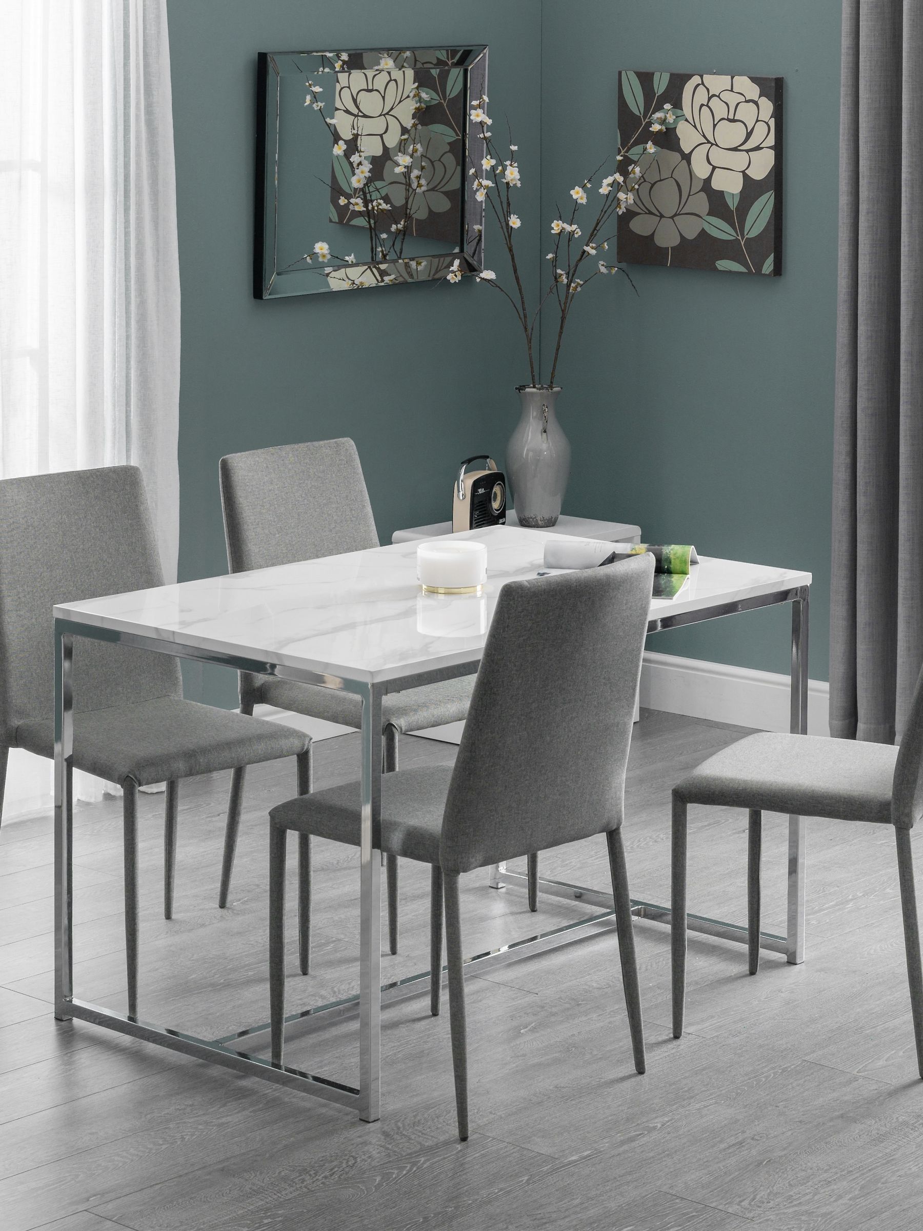 Scala Dining Table 1.2m White Marble & Chrome - Julian Bowen  | TJ Hughes - Image 8