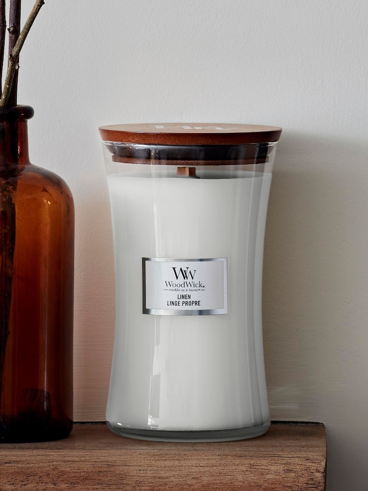 Woodwick White Hourglass Linen Candle - Image 1 of 2
