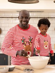 JoJo Maman Bébé Red Reindeer Stripe Jersey Pyjamas - Image 2 of 8