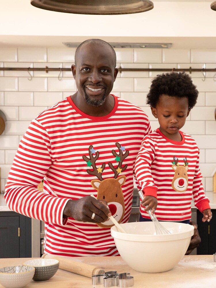 JoJo Maman Bébé Red Reindeer Stripe Jersey Pyjamas - Image 2 of 8