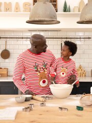 JoJo Maman Bébé Red Reindeer Stripe Jersey Pyjamas - Image 4 of 8
