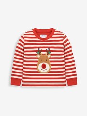 JoJo Maman Bébé Red Reindeer Stripe Jersey Pyjamas - Image 6 of 8