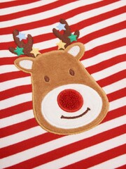 JoJo Maman Bébé Red Reindeer Stripe Jersey Pyjamas - Image 8 of 8