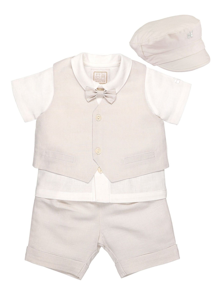 Emile et Rose Natural Three-Piece Linen Shorts And Hat Set - Image 2 of 3 Emile et Rose Natural Three-Piece Linen Shorts And Hat Set - Image 2 of 3