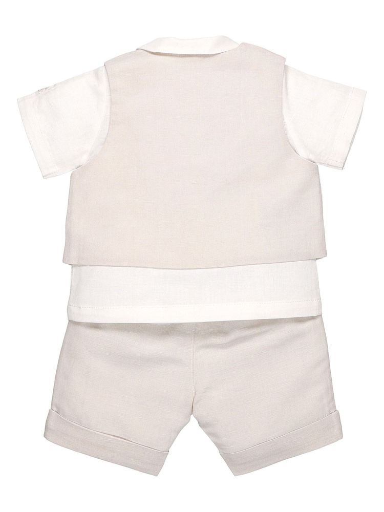 Emile et Rose Natural Three-Piece Linen Shorts And Hat Set - Image 3 of 3 Emile et Rose Natural Three-Piece Linen Shorts And Hat Set - Image 3 of 3