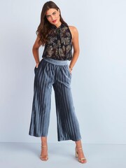 Grey Velvet Pleated Culotte Trousers - Image 1 of 5