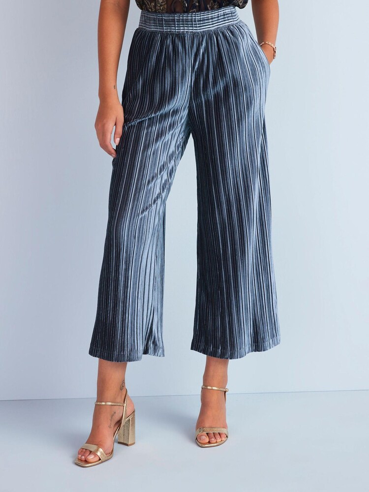 Grey Velvet Pleated Culotte Trousers - Image 2 of 5