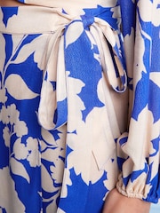 Blue Floral Satin Wrap Midi Skirt - Image 4 of 5
