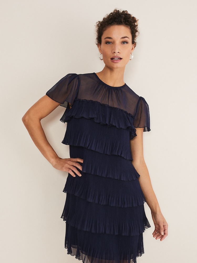 Phase Eight Blue Mimi Pleat Dress - Image 1 of 6