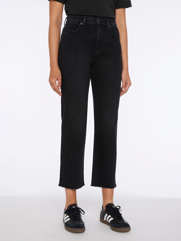 7 For All Mankind Logan Stovepipe Straight Crop High Rise Black Jeans - Image 1 of 3