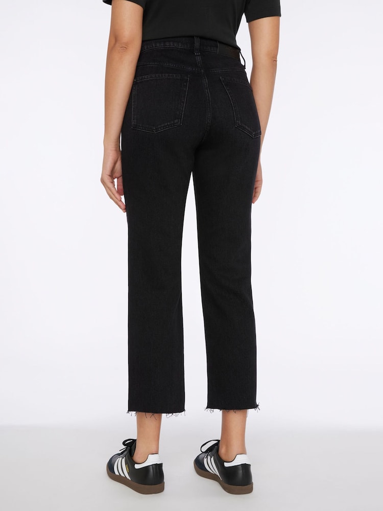 7 For All Mankind Logan Stovepipe Straight Crop High Rise Black Jeans - Image 2 of 3