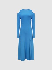 Reiss Blue Jean Cold Shoulder Knitted Dress - Image 2 of 7