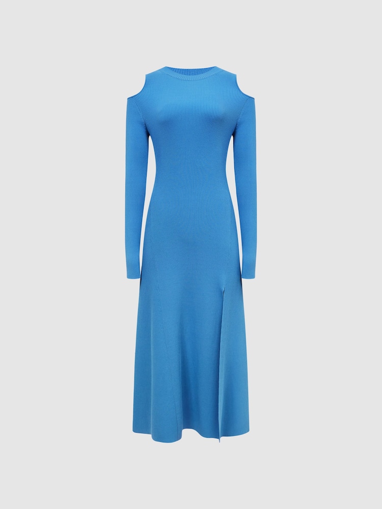 Reiss Blue Jean Cold Shoulder Knitted Dress - Image 2 of 7