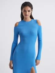 Reiss Blue Jean Cold Shoulder Knitted Dress - Image 3 of 7