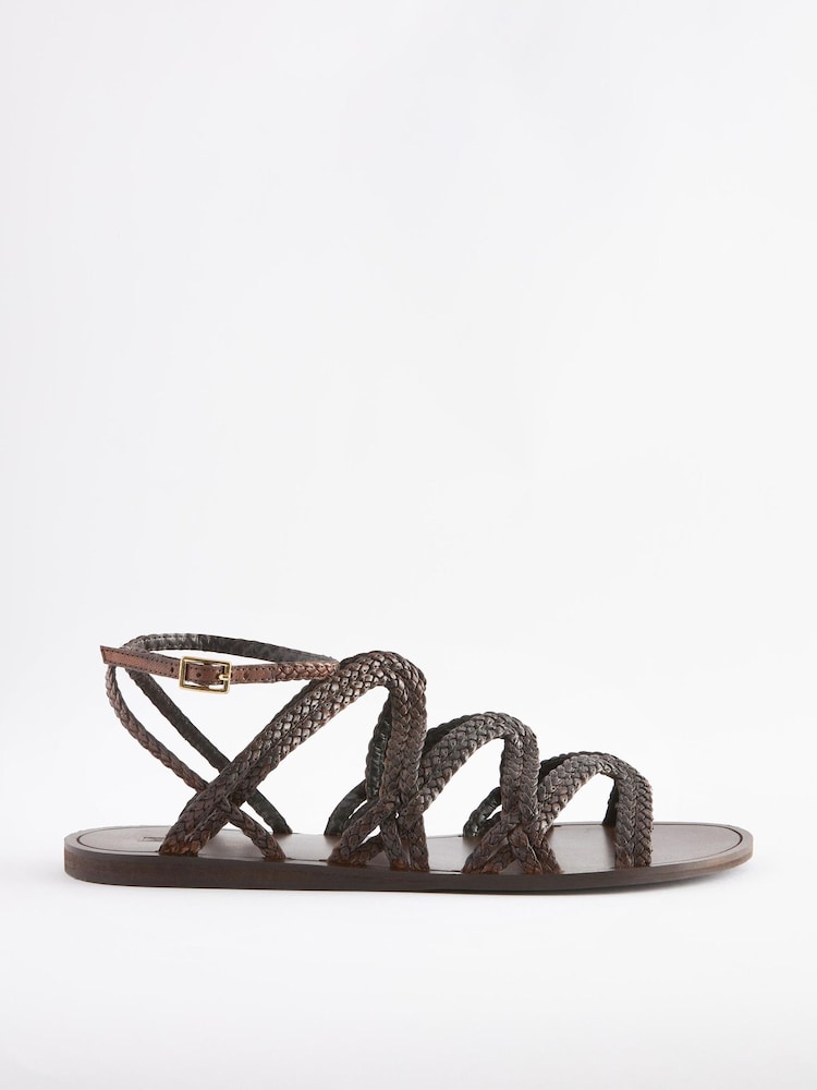Tan Brown Signature Leather Plaited Ankle Wrap Sandals - Image 2 of 3 Tan Brown Signature Leather Plaited Ankle Wrap Sandals - Image 2 of 3