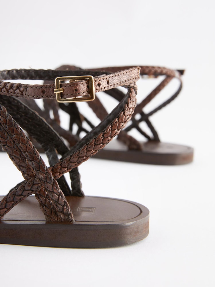 Tan Brown Signature Leather Plaited Ankle Wrap Sandals - Image 3 of 3 Tan Brown Signature Leather Plaited Ankle Wrap Sandals - Image 3 of 3