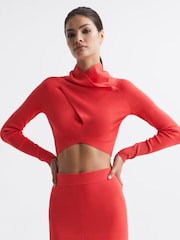 Reiss Coral Elsie High Neck Cropped Co Ord Top - Image 1 of 5