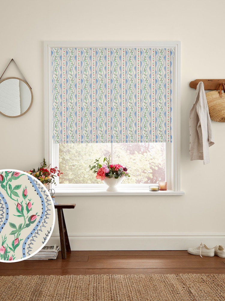 Cath Kidston Blue Wiggle Rose Made To Measure Roman 100% Cotton Blinds - Image 1 of 6