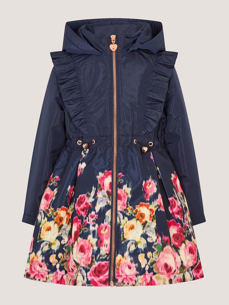 Monsoon Blue Blurred Floral Print Coat - Image 1 of 3 Monsoon Blue Blurred Floral Print Coat - Image 1 of 3