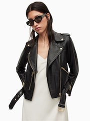 AllSaints Black Crome Balfern Biker Jacket - Image 5 of 7