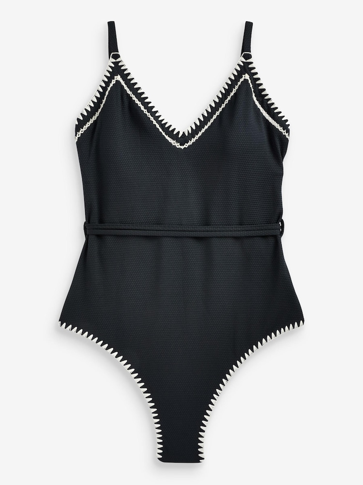 Mint Velvet Navy Texture Tummy Control Plunge Swimsuit - Image 4 of 4 Mint Velvet Navy Texture Tummy Control Plunge Swimsuit - Image 4 of 4