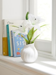 White Artificial Lily In White Pleat Ceramic Vase - Image 1 of 3