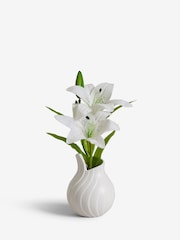White Artificial Lily In White Pleat Ceramic Vase - Image 2 of 3