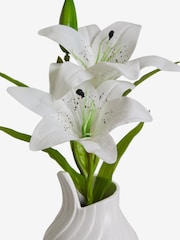 White Artificial Lily In White Pleat Ceramic Vase - Image 3 of 3
