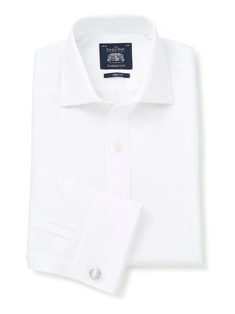 Белый - Savile Row Company Слим фит Twill Double Cuff 100% Cotton рубашки - Изображение 2 из 6