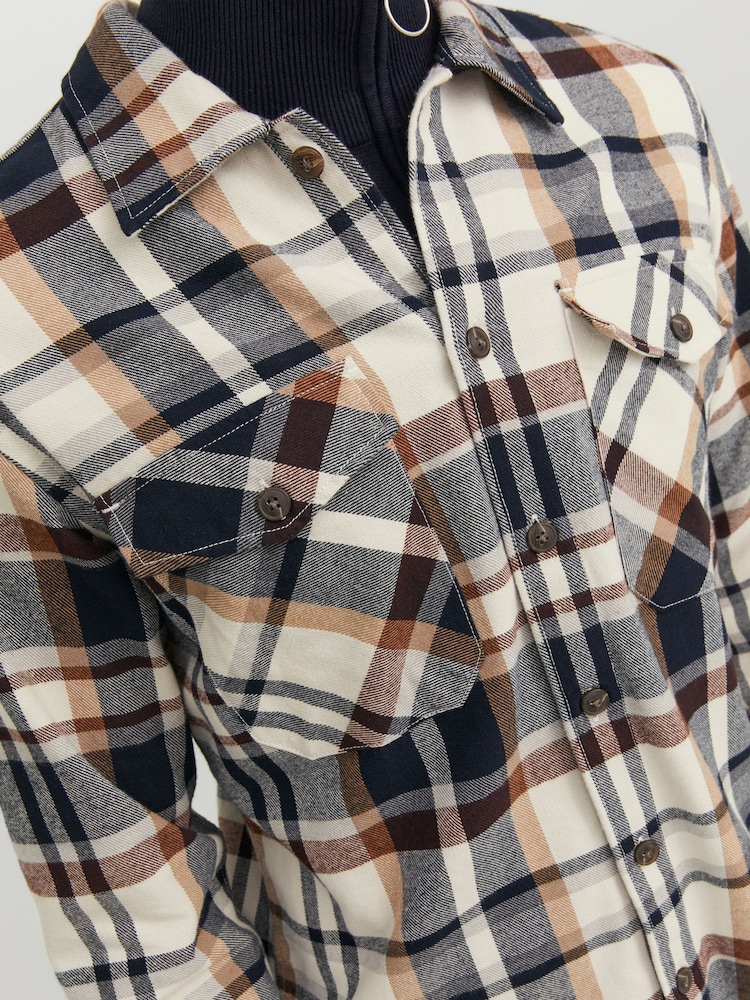 JACK & JONES White Check Utility Button Up Overshirt - Image 5 of 5