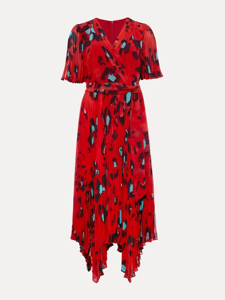 Phase Eight Red Kendall Print Pleat Dress - Image 6 of 6