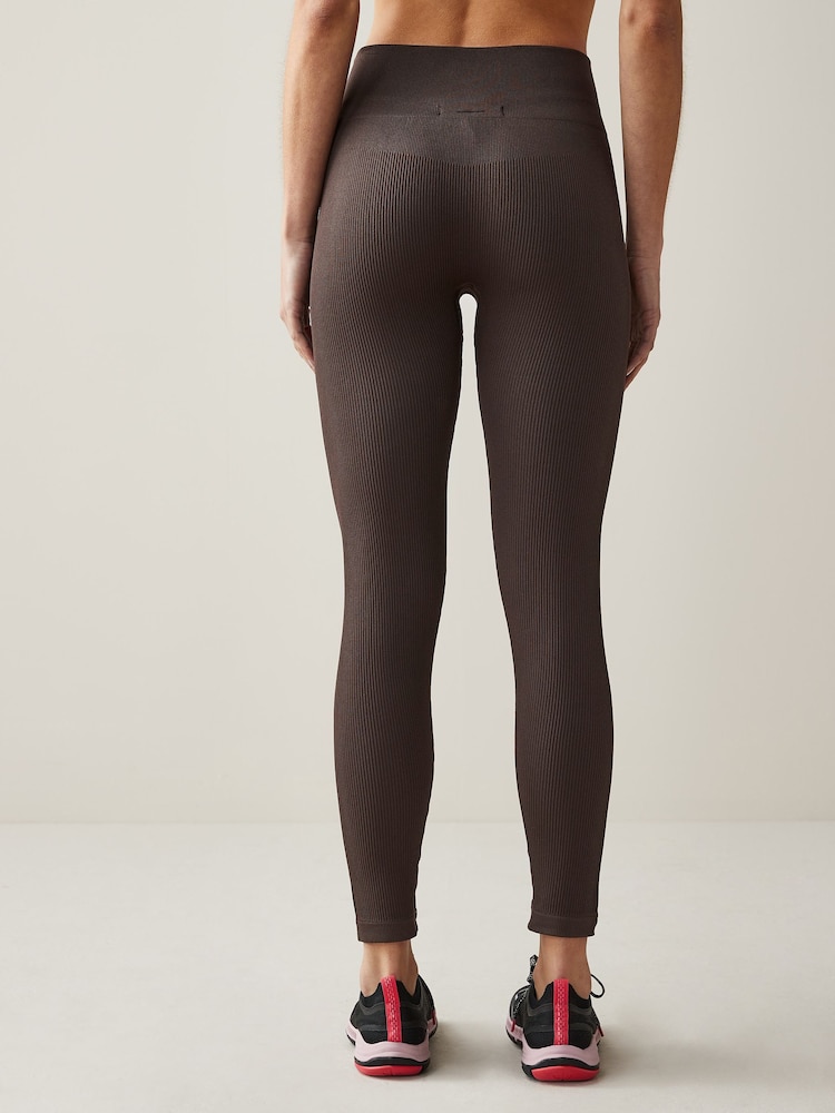 Chocolate Brown Ribbed Seamless High Waist Leggings - Image 2 of 4