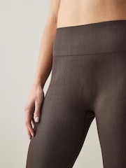 Chocolate Brown Ribbed Seamless High Waist Leggings - Image 3 of 4