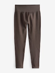 Chocolate Brown Ribbed Seamless High Waist Leggings - Image 4 of 4