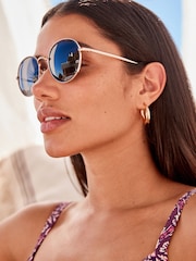 Silver/Black Polarized Round Sunglasses - Image 3 of 6
