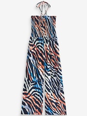 Blue Zebra Print Shirred Bandeau Jumpsuit - Image 5 of 5