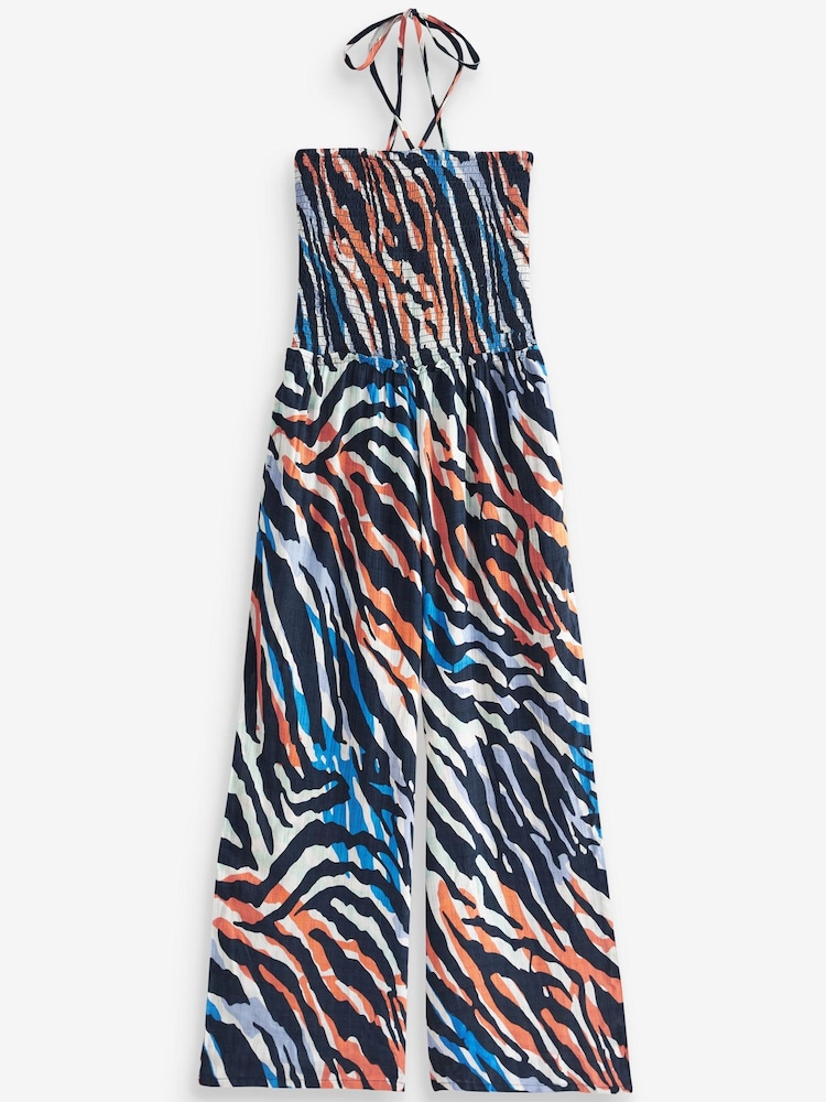 Blue Zebra Print Shirred Bandeau Jumpsuit - Image 5 of 5