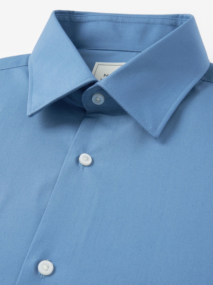 Dusky Blue Slim Fit Single Cuff Easy Care Single Cuff Shirt - Image 6 of 8