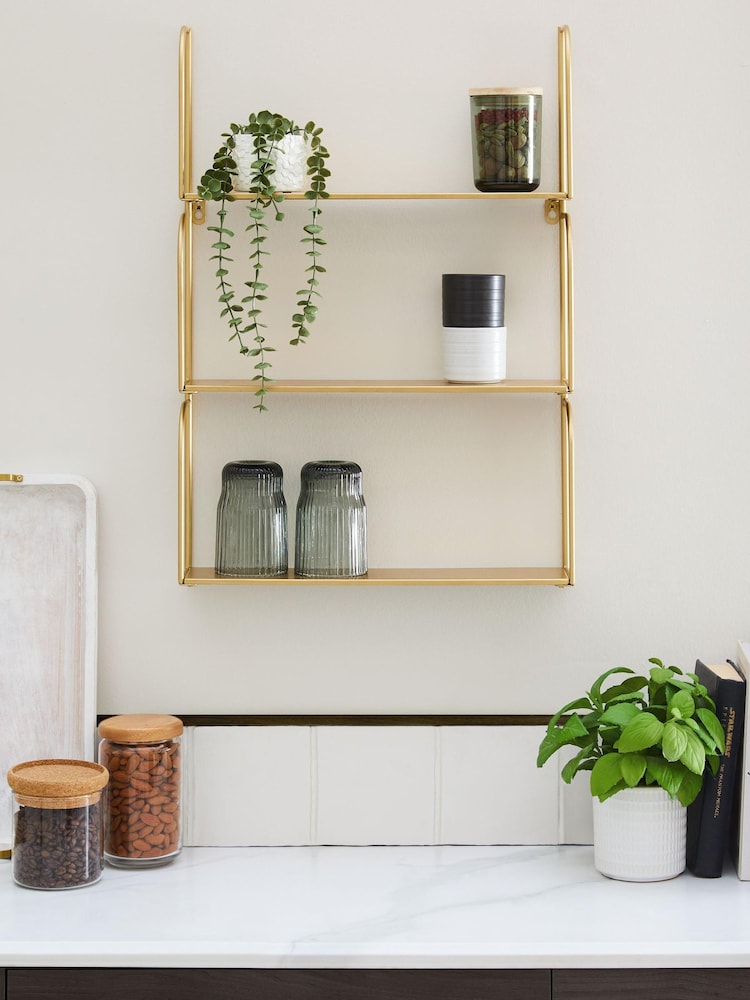 Gold Three Tier Wall Shelf - Image 1 of 7