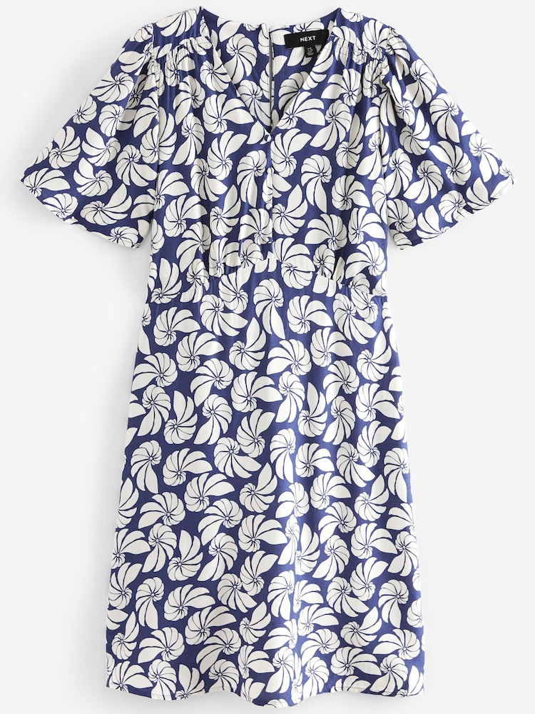 Blue/White Shell print Angel Sleeve Mini Dress - Image 5 of 5