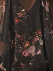 CERENE Jane Black Majestic Floral Print Sheer Cape Cover-Up With Satin Trim - Image 6 of 9