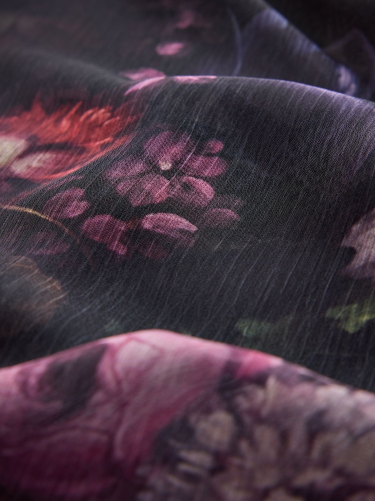 CERENE Jane Black Majestic Floral Print Sheer Cape Cover-Up With Satin Trim - Image 9 of 9 CERENE Jane Black Majestic Floral Print Sheer Cape Cover-Up With Satin Trim - Image 9 of 9