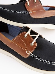 Tan Brown/Navy Blue Leather Boat Shoes - Image 5 of 6