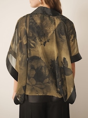 CERENE Jane Gold Cerenity Floral Print Sheer Cape Cover-Up With Satin Trim - Image 1 of 10