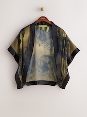 CERENE Jane Gold Cerenity Floral Print Sheer Cape Cover-Up With Satin Trim - Image 2 of 10