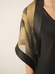 CERENE Jane Gold Cerenity Floral Print Sheer Cape Cover-Up With Satin Trim - Image 4 of 10