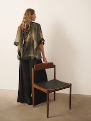 CERENE Jane Gold Cerenity Floral Print Sheer Cape Cover-Up With Satin Trim - Image 5 of 10