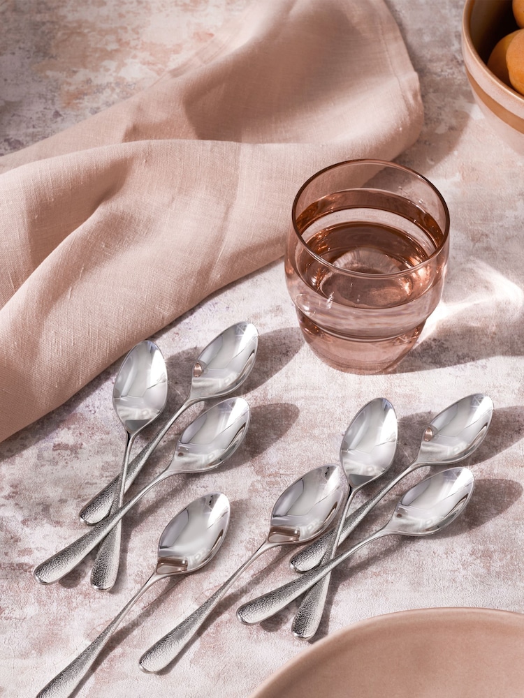 Robert Welch Set of 8 Silver Sandstone Design Teaspoons - Image 1 of 4